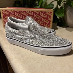 Vans Boucle Silver Sequin Slip On Size 8.5